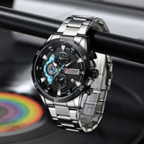 Relógios de aço inoxidável para homens criativos moda luminosa dial com relógio cronógrafo masculino casual relógios de pulso